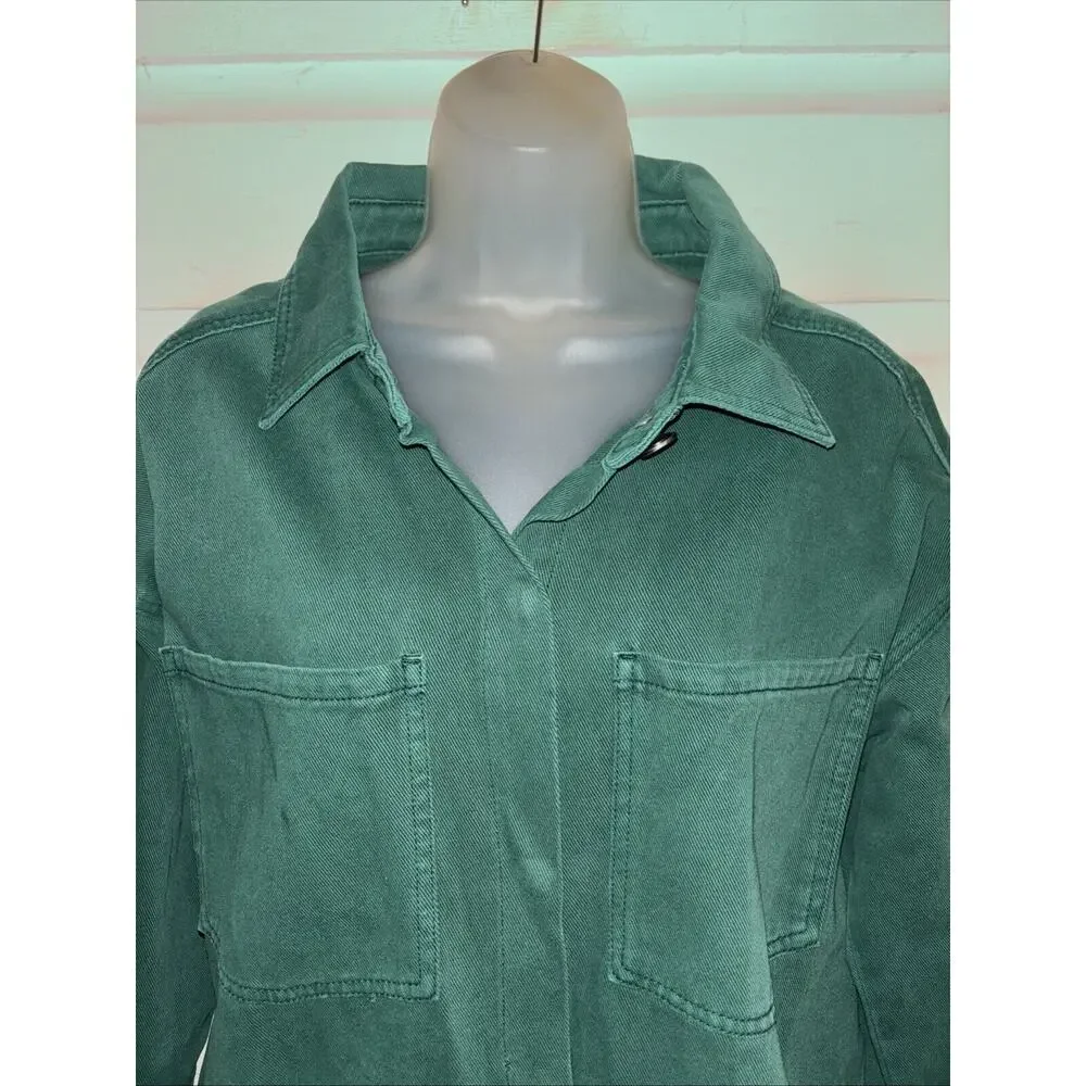 Saltwater Luxe 100% Cotton Long Sleeve Denim Shirt Jacket Shacket Size M - Picture 2 of 9